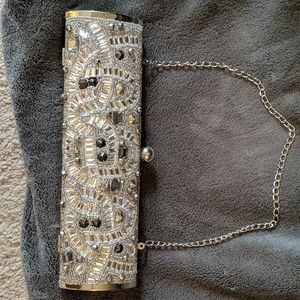 Clutch purse. Apt. 9. Rhinestones and gray jewels.